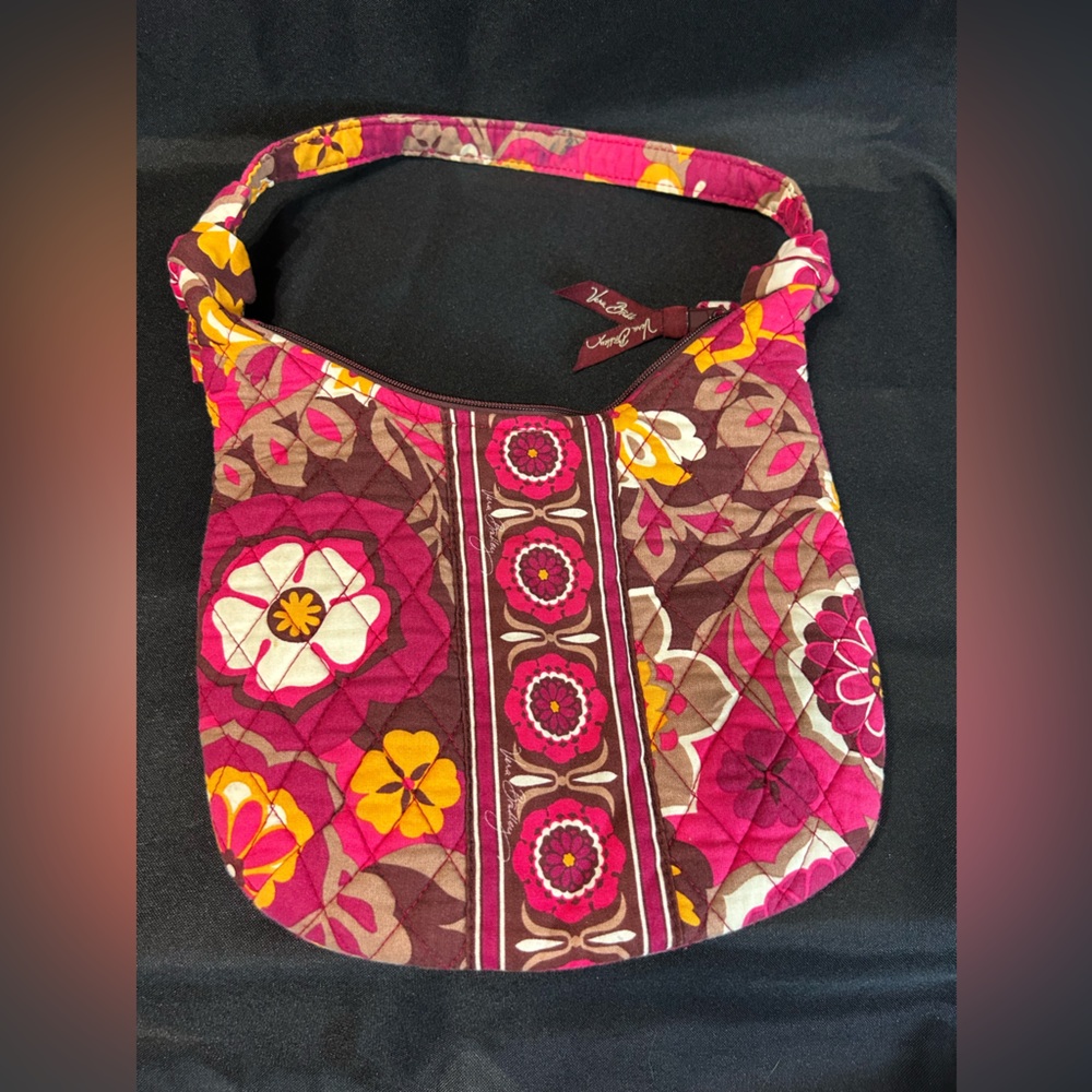 Vera Bradley Fuchsia Orange Tan Over The Shoulder Olivia Carnaby Purse